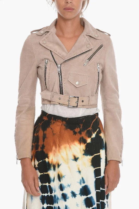 Amiri Suede Cropped Fit Biker Jacket with Belt