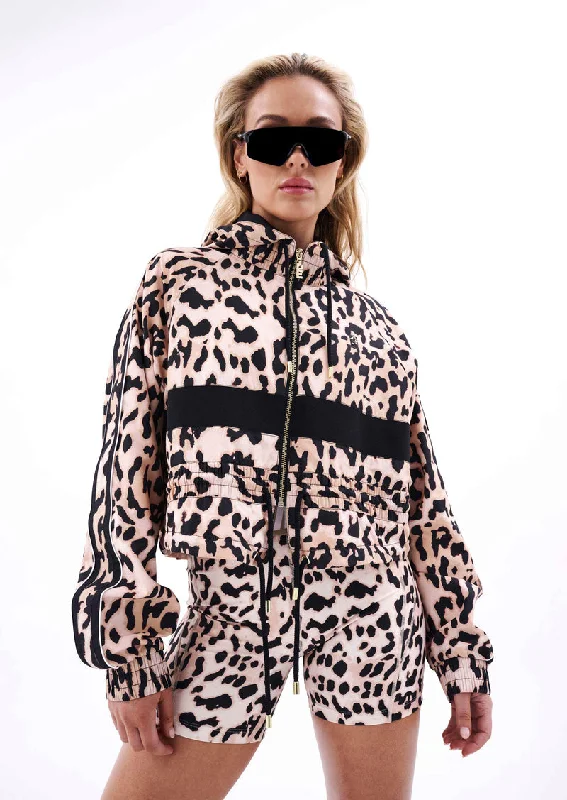 P.E NATION WOMANS LEOPARD PRINT CROPPED MAN DOWN JACKET