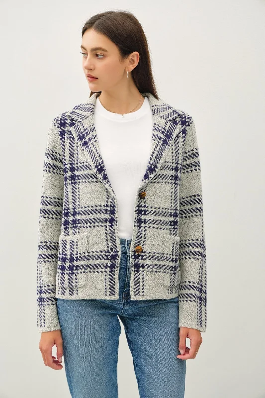 Running Point Cropped Plaid Sweater Jacket