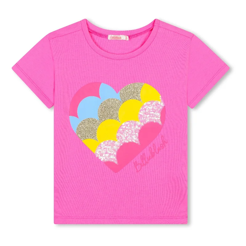 Pink Sequin Heart Applique T-Shirt