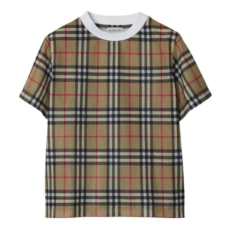 Beige Check Mesh T-shirt