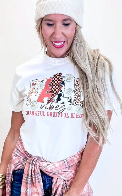 Fall Vibes: Thankful Grateful Blessed Garment Dyed Graphic T-shirt - Final Sale