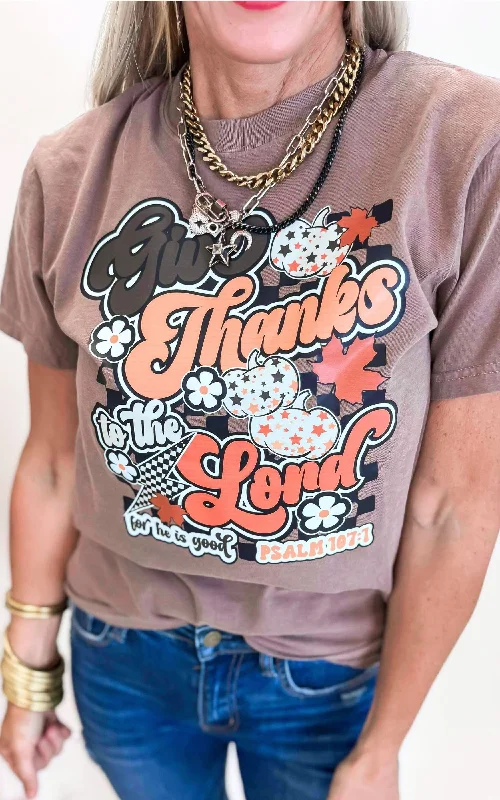 Brown Give Thanks to the Lord Garment Dyed Graphic T-shirt - Final Sale