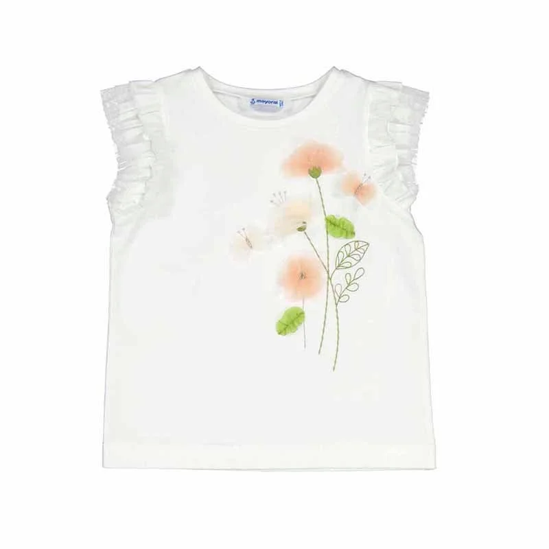 White Floral Ruffle T-Shirt