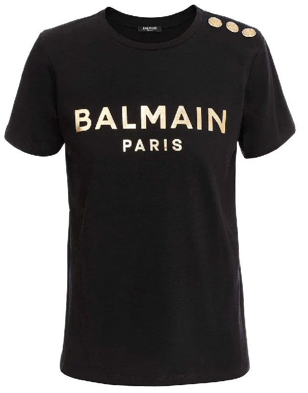 Metallic Balmain Logo Black T-Shirt