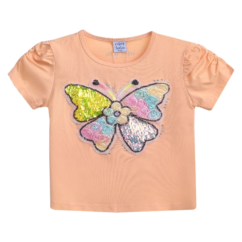 Peach Butterfly Applique T-Shirt