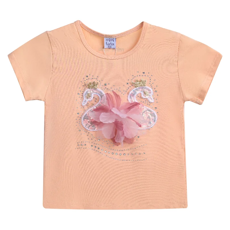 Peach Swan Applique T-Shirt