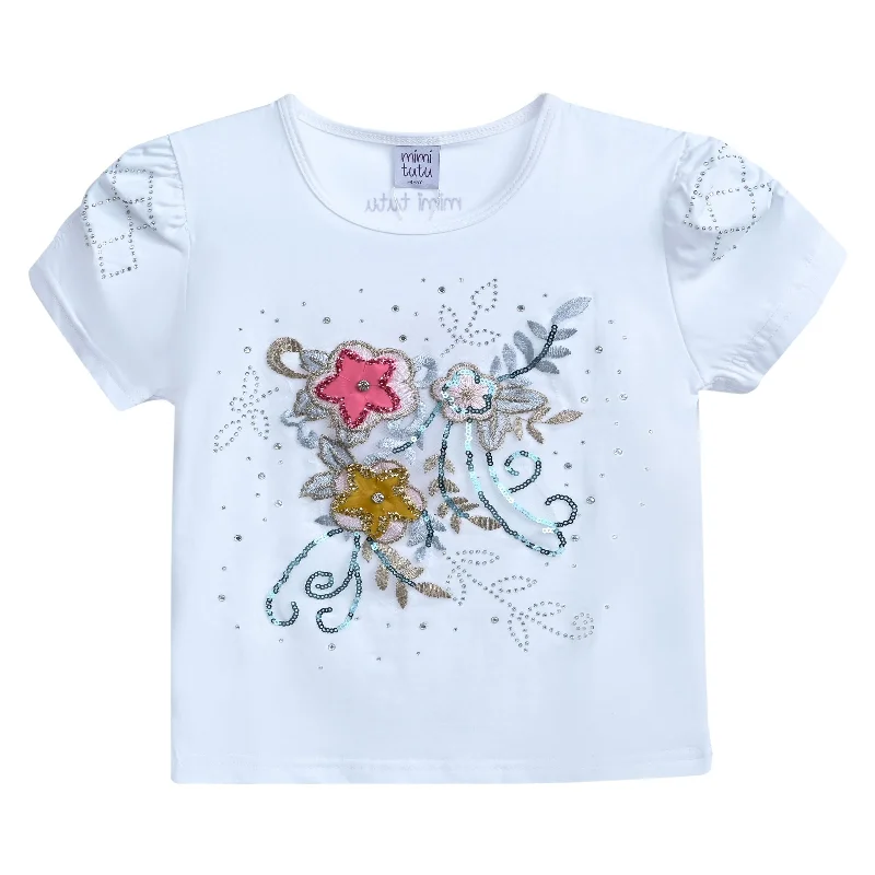 White Flowers Applique T-Shirt