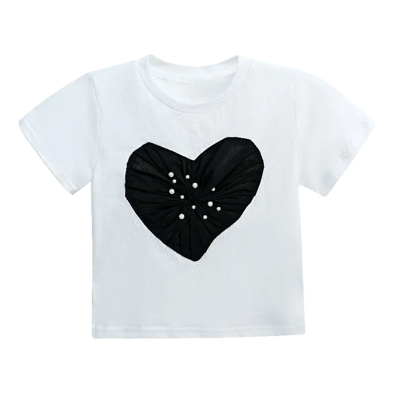 White Pearl Heart Applique T-Shirt