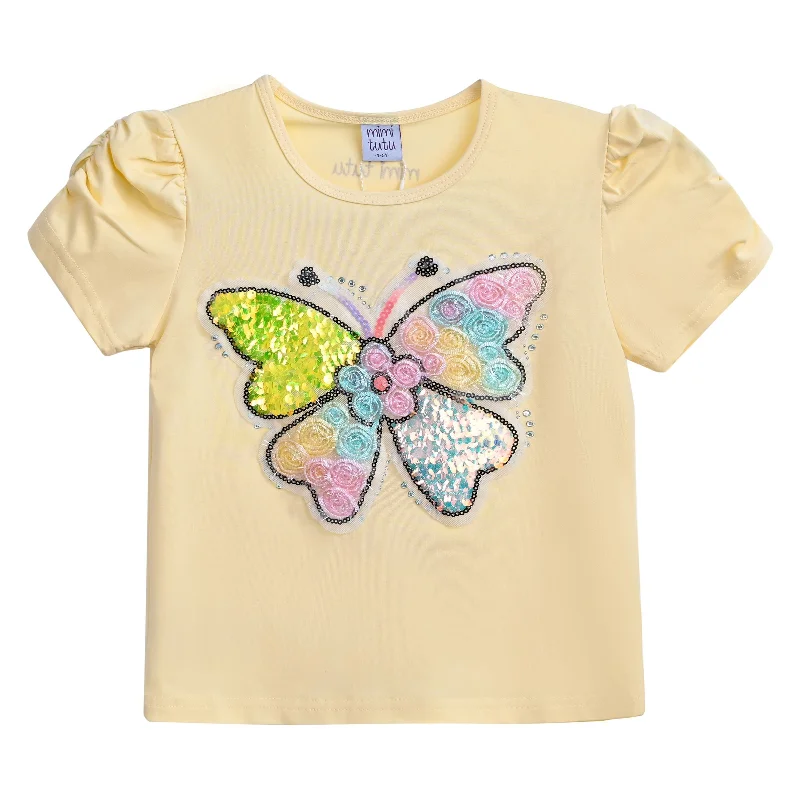 Yellow Butterfly Applique T-Shirt