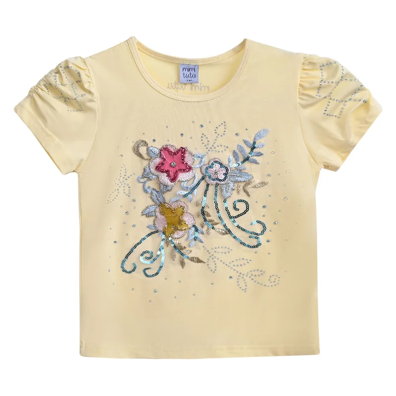 Yellow Flowers Applique T-Shirt