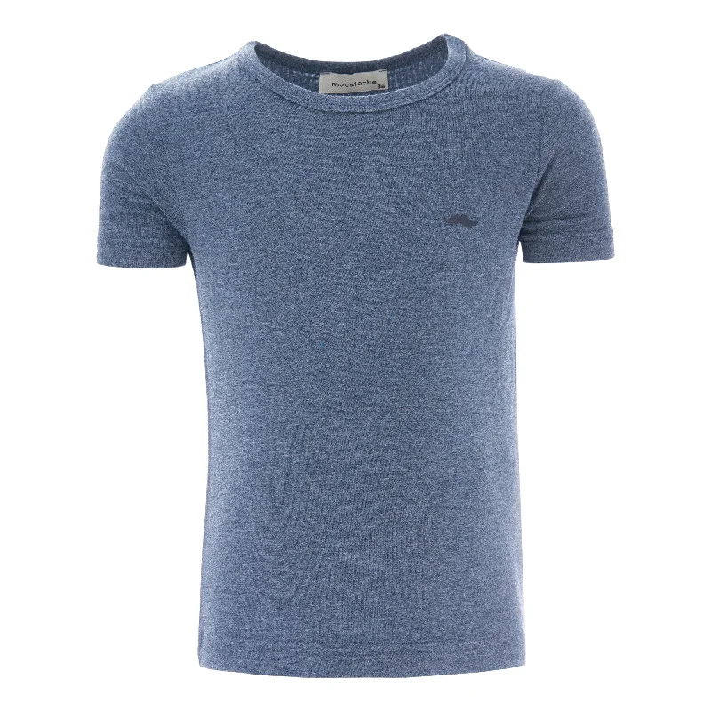 Blue Melange Solid Cotton T-Shirt