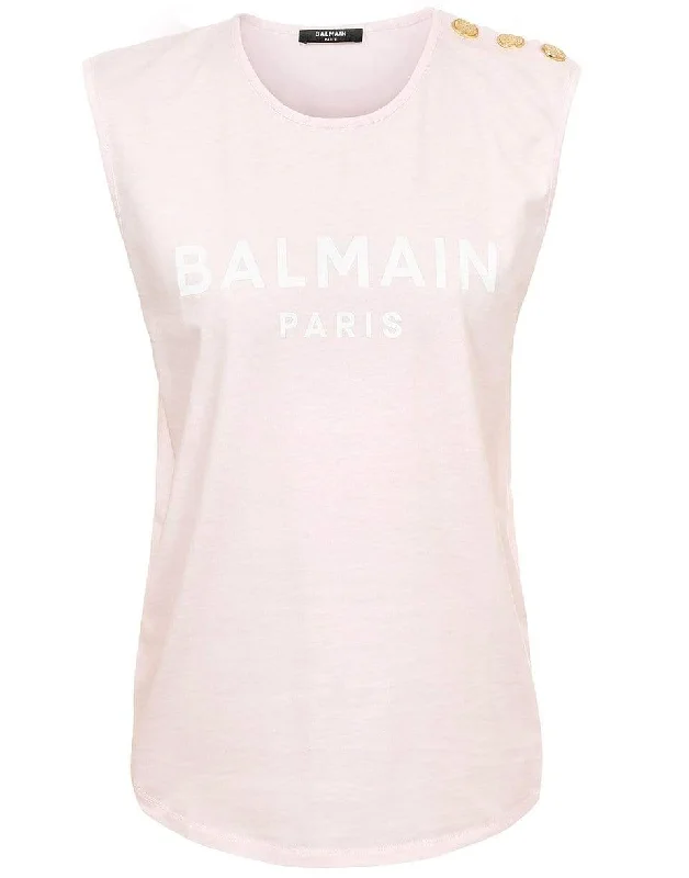 Printed Balmain Logo Cotton T-Shirt