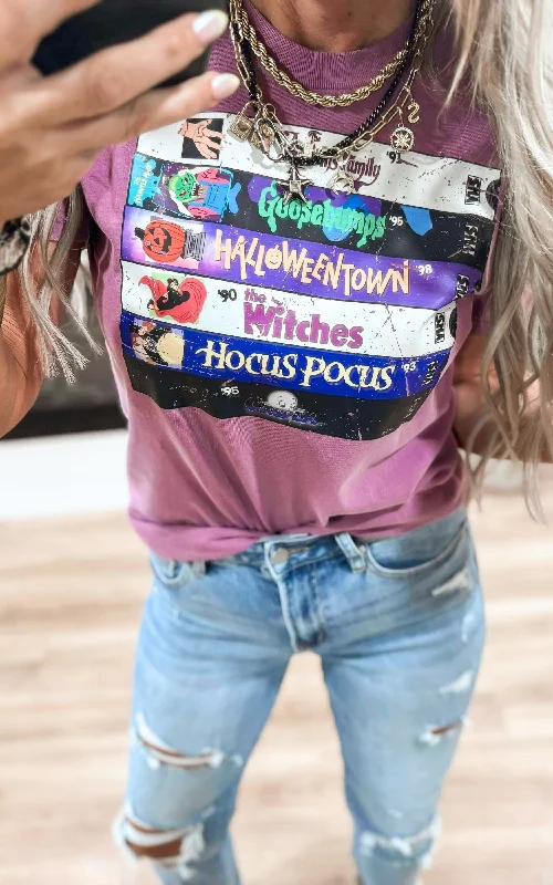 Stacked VHS Halloween Movies Garment Dyed Graphic T-shirt - FINAL SALE