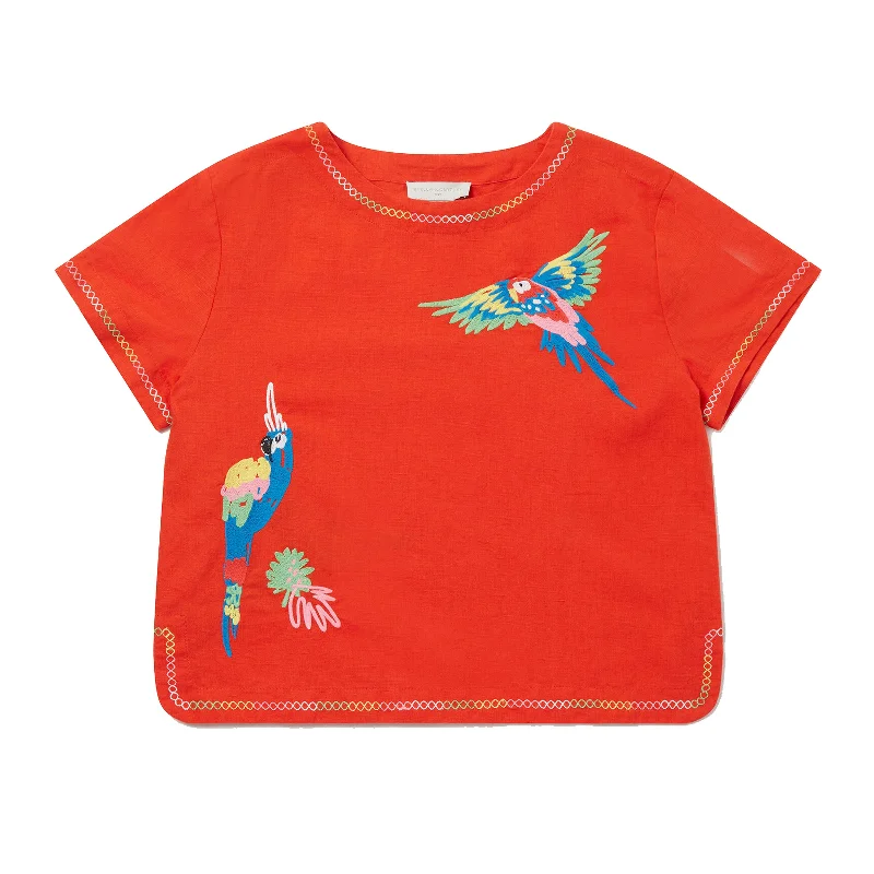 Red Parrot Embroidered T-Shirt