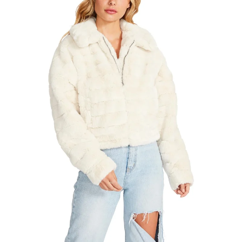 Just Fuzz Womens Crop Cropped Faux Fur Coat