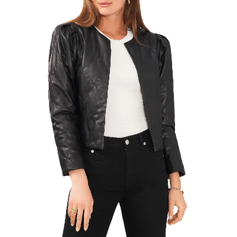 Womens Faux Leather Cropped Quilted Coat