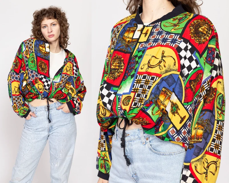 One Size 80s Baroque Print Cropped Bomber Jacket