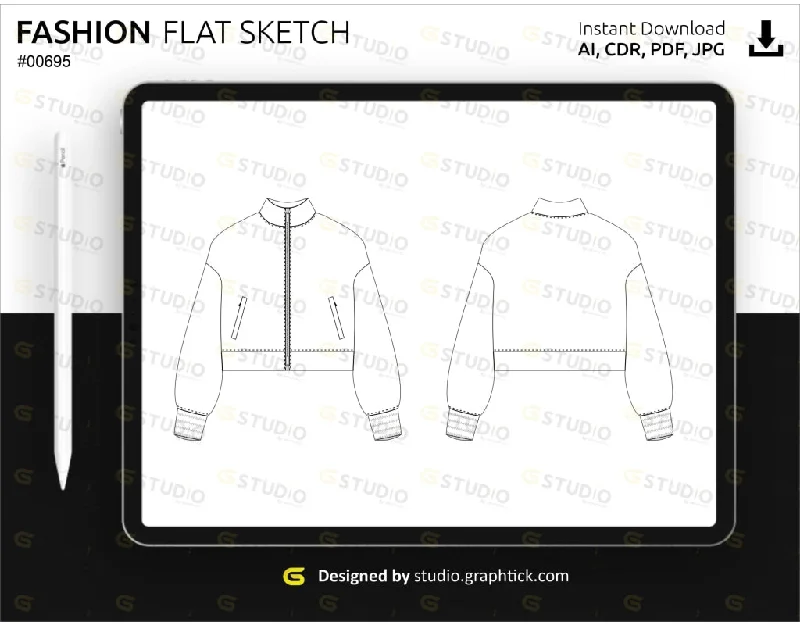 WOMENS CROPPED ZIPPER JACKET FLAT SKETCH