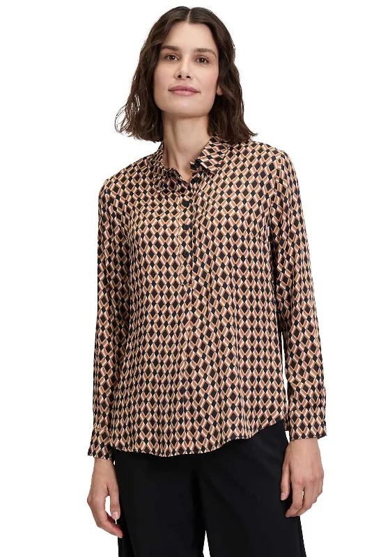 Betty Barclay Geometric Satin Long Sleeve Blouse, Brown