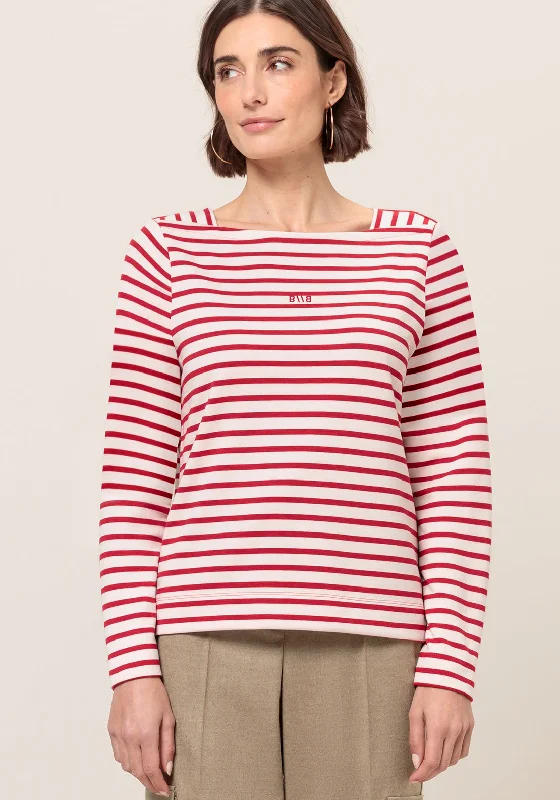 Bianca Striped Knit Long Sleeve Top, Red