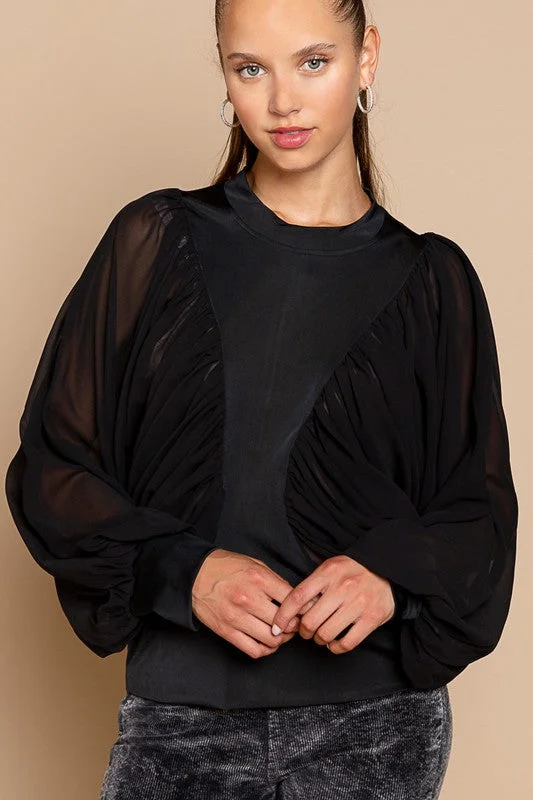 Black Balloon Long Sleeve Sheer Top