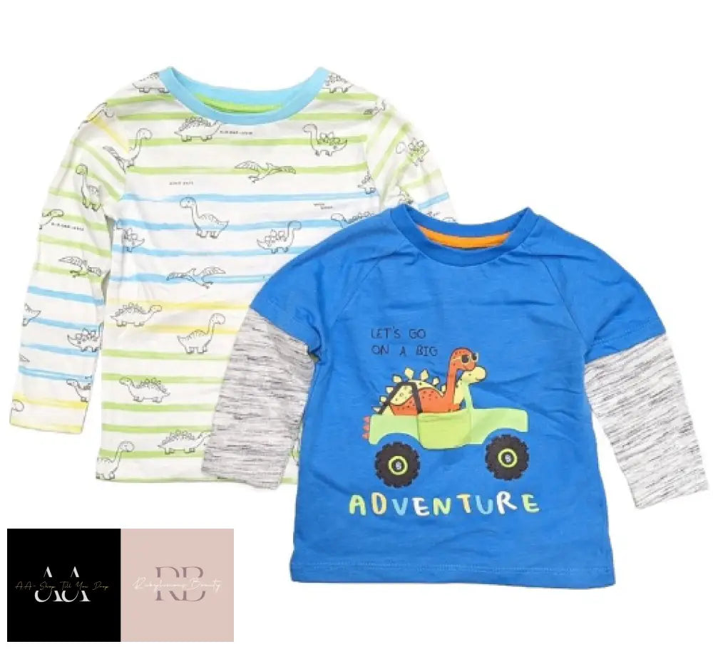 BOYS 2 PACK LONG SLEEVE TOPS - DINOSAUR (6 MONTHS - 4 YEARS)