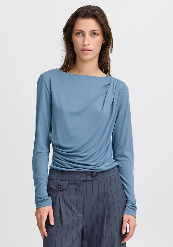 b.Young Perl Draped Long Sleeve Top, Blue