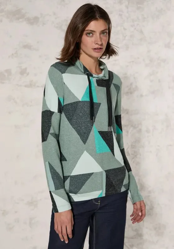 Cecil Geometric Print Long Sleeve Fleece Top, Green