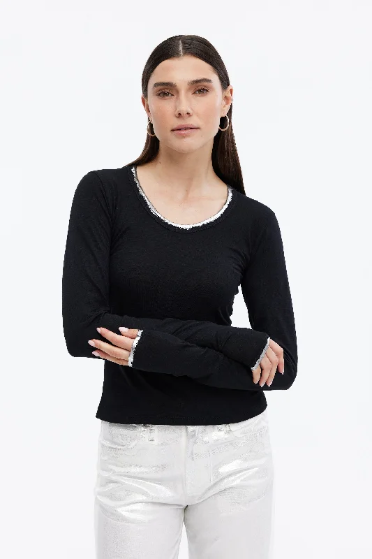 KIMMI METALLIC TIPPED LONG SLEEVE TEE