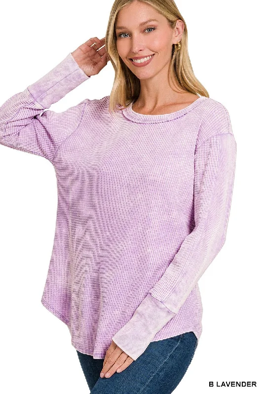 Lavender Washed Baby Waffle Long Sleeve Top