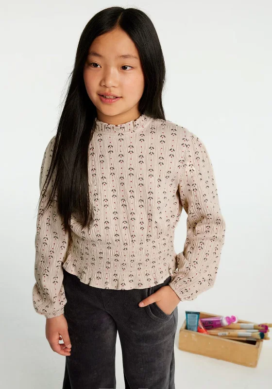 Mayoral Older Girl Long Sleeve Print Blouse, Beige