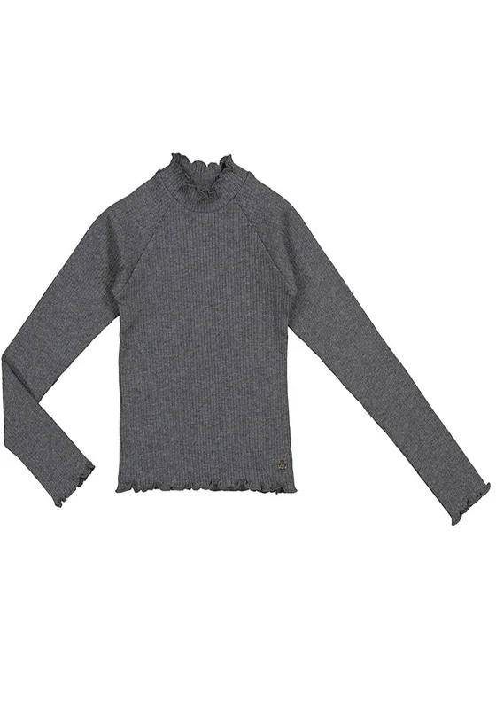 Mayoral Older Girl Ribbed Long Sleeve Top, Grey