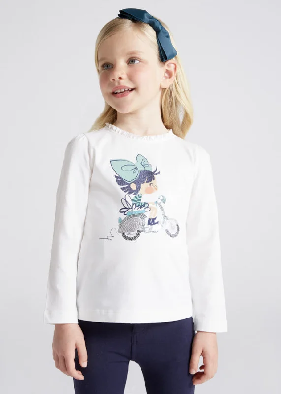 Mayoral Girls Long Sleeve Print Top, Cream and Green