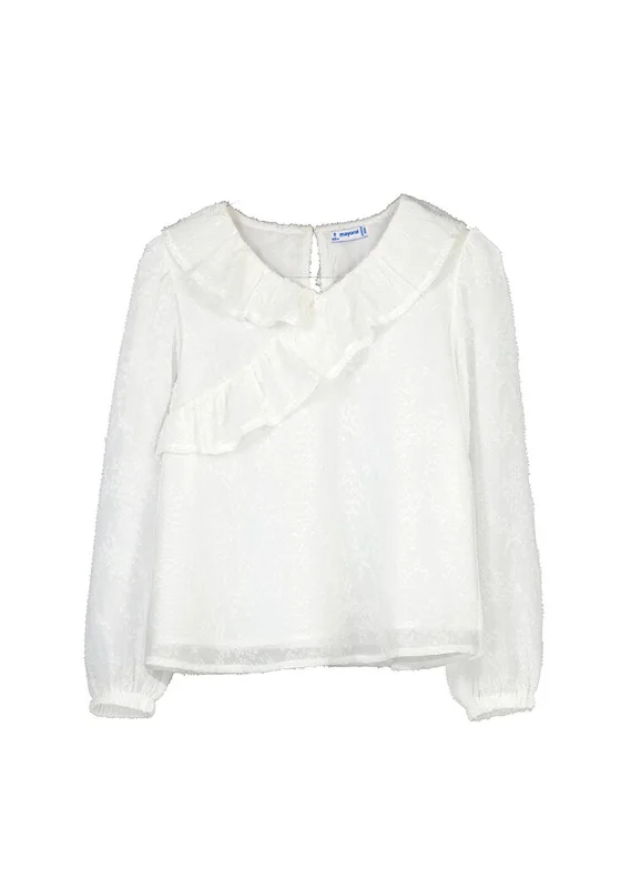 Mayoral Older Girl Ruffle Long Sleeve Blouse, White