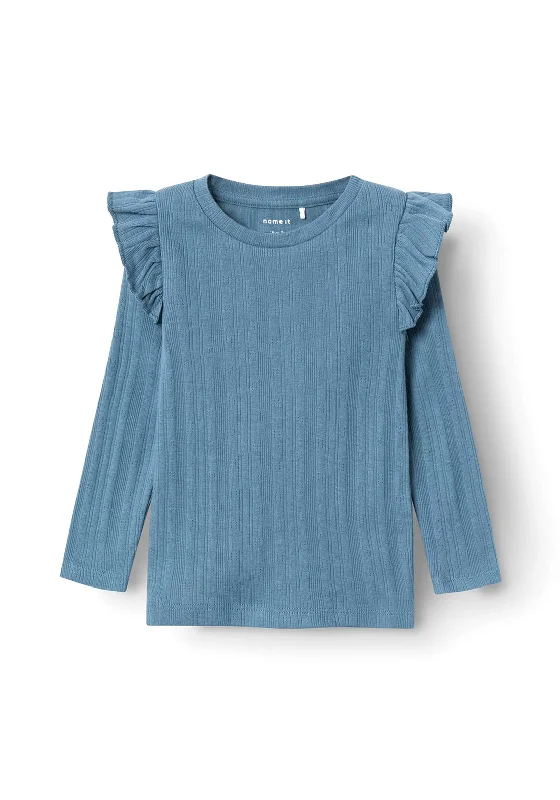 Name It Mini Girl Lanna Long Sleeve Top, Bluefin