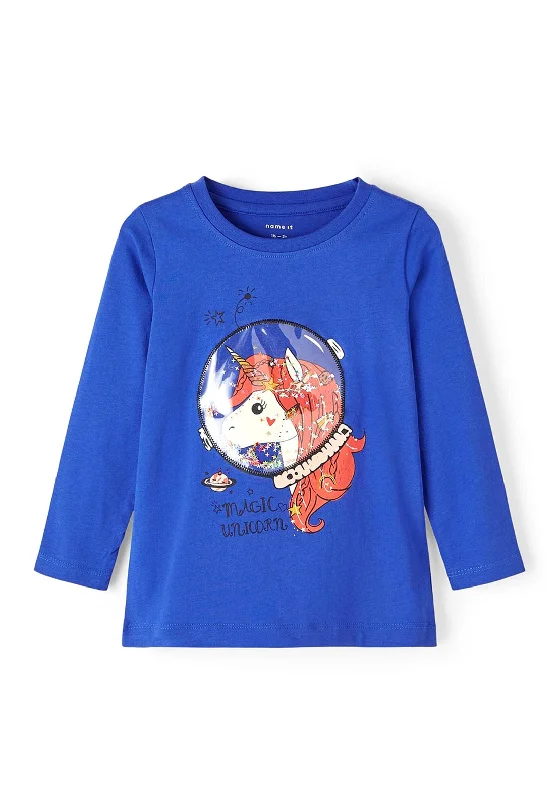 Name It Mini Girl Nanett Long Sleeve Top, Dazzling Blue