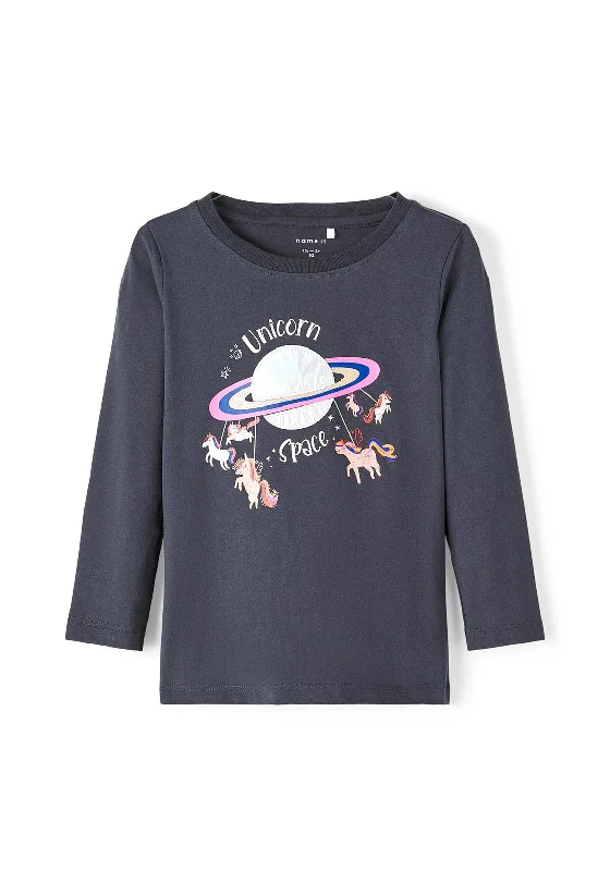 Name It Mini Girl Nanett Long Sleeve Top, India Ink