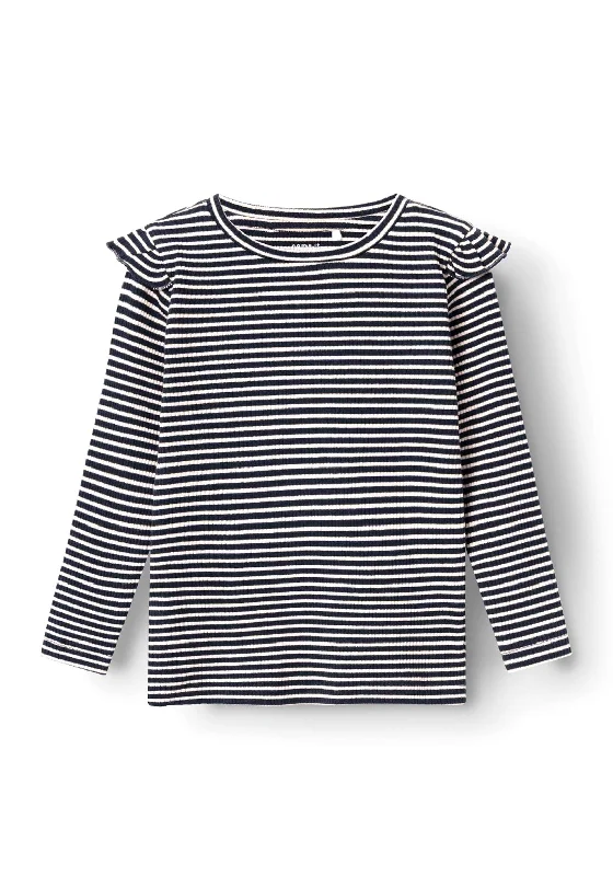 Name It Mini Girl Telilla Long Sleeve Stripe Top, Dark Sapphire