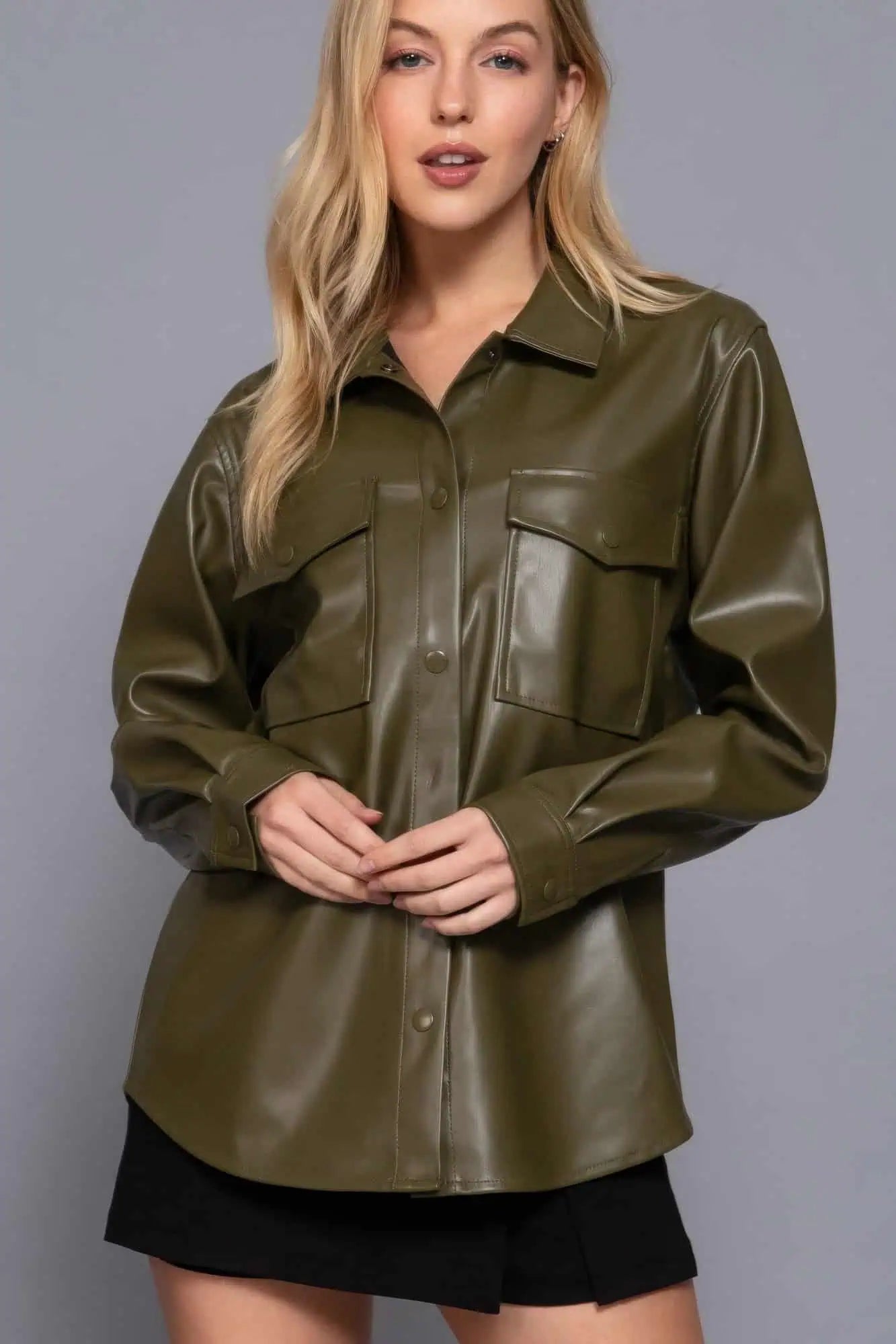 Long Sleeve Vegan Leather Shacket