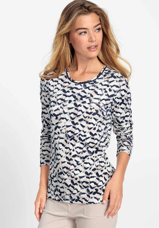 Olsen Abstract Print Long Sleeve Top, Navy