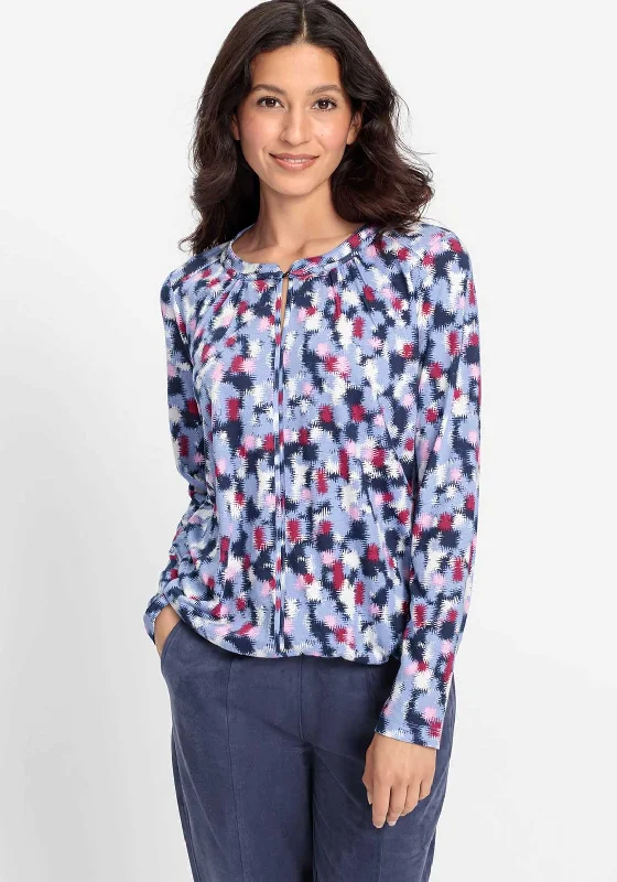 Olsen Digital Blue Print Long Sleeve Top, Blue