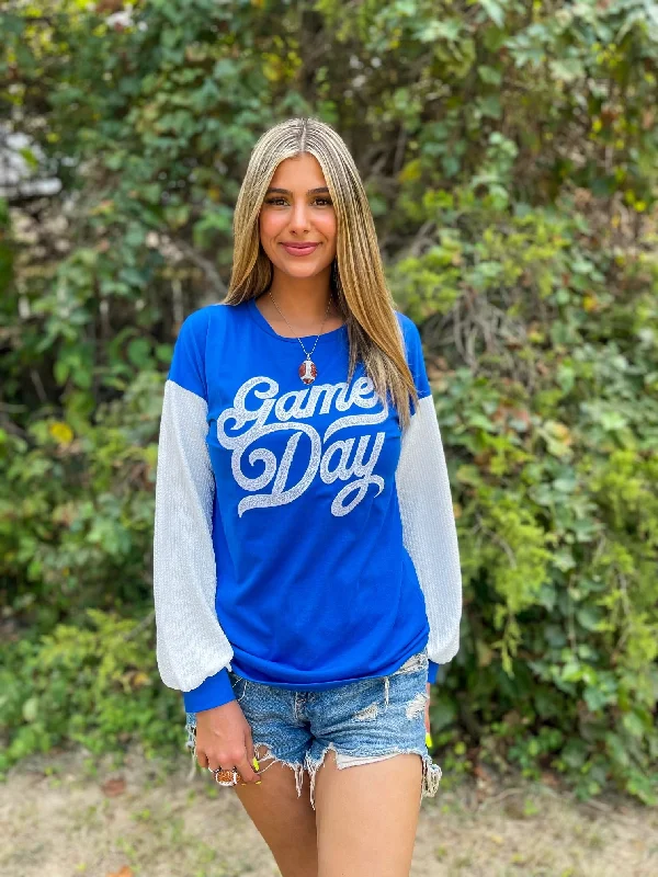 Preorder Game Day Long Sleeve Sequin Top - Blue