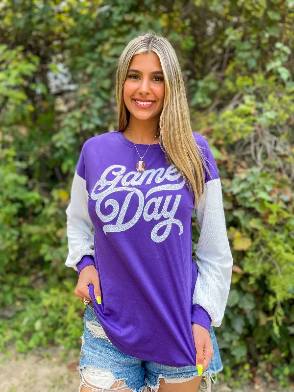 Preorder Game Day Long Sleeve Sequin Top - Purple