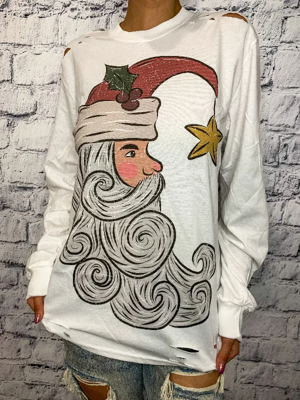 Santa Moon Distressed Long Sleeve J Coons Graphic Tee - White