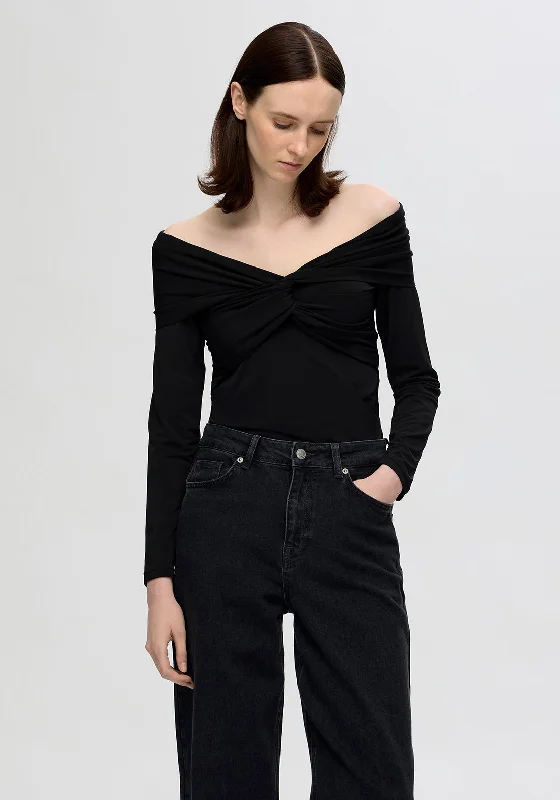 Selected Femme Ralia Long Sleeve Off Shoulder Top, Black