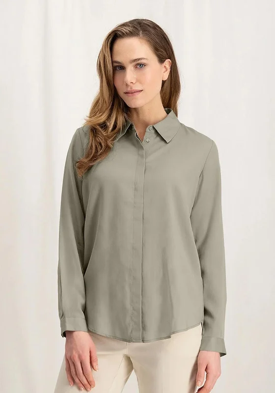 YAYA Long Sleeve Soft Poplin Blouse, Aluminium Beige