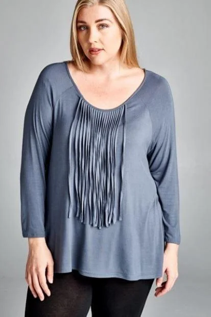 Plus Women's Howdy Gal- fringe long sleeve top