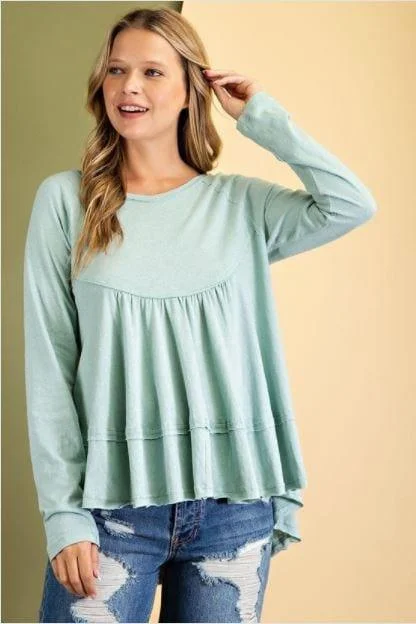 Sky High- women's light teal long sleeve top