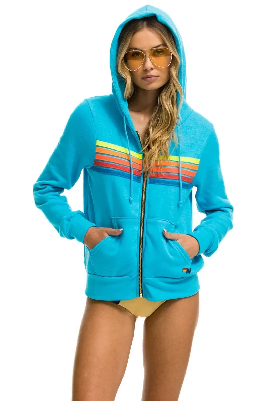 5 STRIPE HOODIE - NEON BLUE // NEON RAINBOW